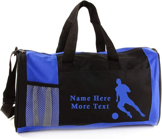 KishKesh Personalized Sport Duffel Bag – Ideal for Soccer Players, Gym, Travel, Training & Workout Essential for Male – Durable, Customizable Name & Text for Kids and Adults – Blue, 18" X 10" X 8"