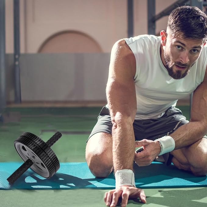 Ab Roller Wheel for Home Exercise, Dual-wheel Abdominal Trainer with Non-slip Handles, Portable Fitness Wheel for Core Strength and Abdominal Workout
