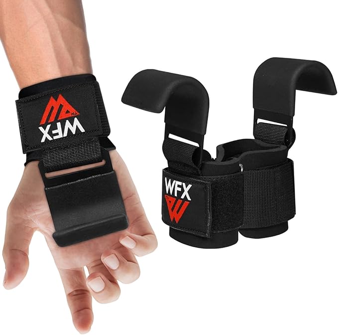 Weight Lifting Hooks, Non-Slip Rubber Coated Grips, 7mm Neoprene Wrist Support Padding, Power Lifting Barbell Rows Dead Lifts Chin Pull Up Fitness Strength Training Straps Gym Workout Straps