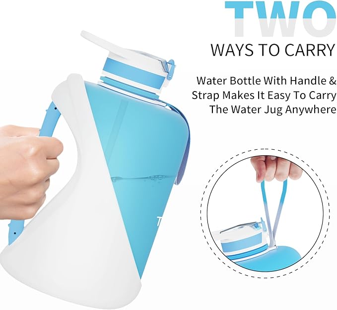 TOOFEEL 1 Gallon Water Bottle with Straw & Chug Lid,BPA Free,Leak-Proof, Dishwasher Safe,128 oz Large Water Jug with Strap,Sports & Travel & Gym Water Bottle for Men and Women - Light Blue and White