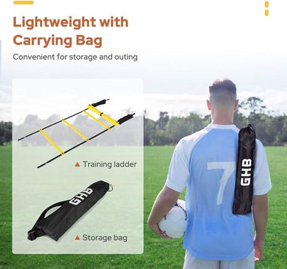 GHB Agility Ladder Speed Training Ladder Workout Ladder with 6 or 10 Cones 12 Rung 20ft with Resistance Parachute