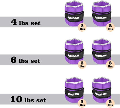 Henkelion 1 Pair 2 3 5 10 Lbs Adjustable Ankle Weights for Women Men Kids, Strength Training Wrist and Ankle Weights Sets for Gym, Fitness Workout, Running, Lifting - Black Grey Pink Blue Purple
