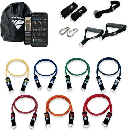 HomeProGym Stackable Resistance Band Set - with Up to 450LBS of Resistance, Band Bar, Premium Handles, Heavy Duty Door Anchor, Padded Ankle Straps, Digital Workout Guide