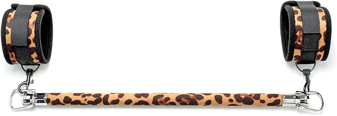 Fixed Wooden Leopard Spreader Bar with 2pcs PU Furry Leopard Detachable Adjustable Straps,Sports Aid Training Fitness Gear Pilates Aid Kit,Home Indoor Sports Yoga Set