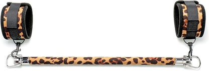 Fixed Wooden Leopard Spreader Bar with 2pcs PU Furry Leopard Detachable Adjustable Straps,Sports Aid Training Fitness Gear Pilates Aid Kit,Home Indoor Sports Yoga Set