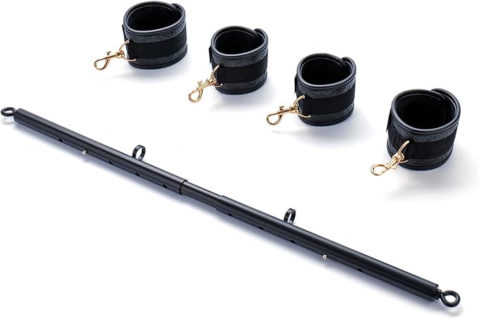 Heavy Duty Stainless Steel Expandable Spreader Bar with 4pcs PU Black--Pink Skull Pattern Detachable Adjustable Straps,Workout Bar for Home Indoor Gym Training Kit