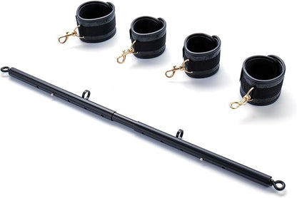 Heavy Duty Stainless Steel Expandable Spreader Bar with 4pcs PU Black--Pink Skull Pattern Detachable Adjustable Straps,Workout Bar for Home Indoor Gym Training Kit