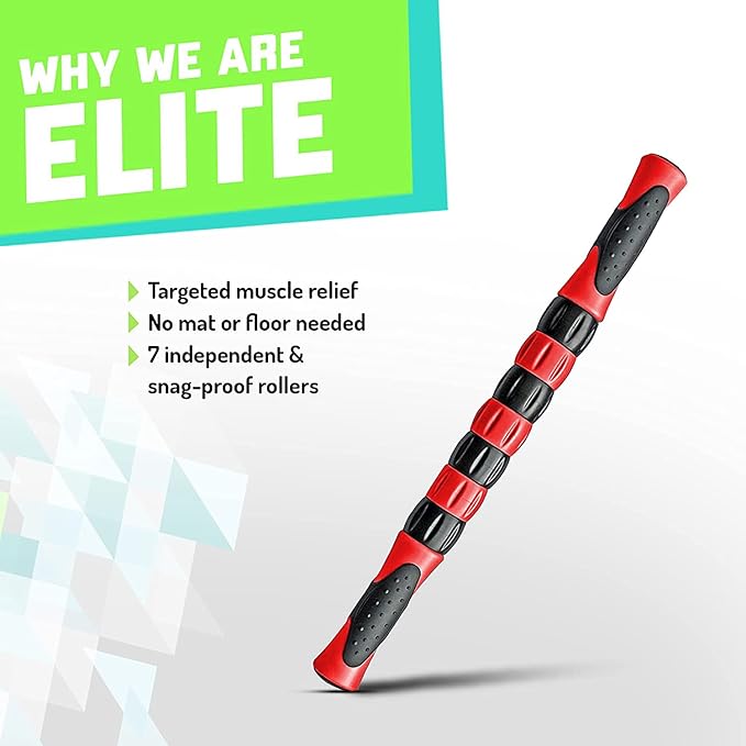 Elite Massage Roller Stick Targets Sore, Tight Leg Muscles to Prevent Cramps and Release Tension. It's Sturdy, Lightweight, Smooth Rolling and Thankfully This Lifesaver has Comfortable Handles.Red
