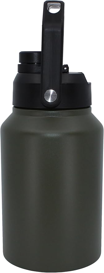 64 Ounce Half Gallon Insulated Water Bottle, Large Capacity Vacuum Flask with Handgrip (OD Green)