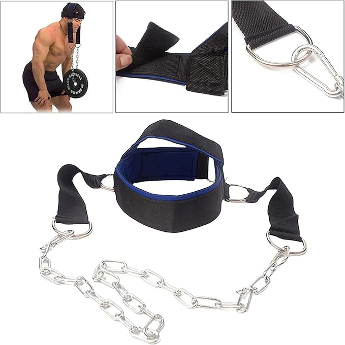 Fitness Neck Head Harness Neck Training Weight Lifting Strength Trainer With Adjustable Long Steel Chain and Strap Improve Muscle Strength Neck Exerciser