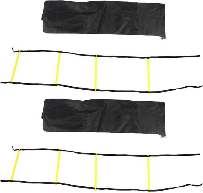 Restokki 2PCS 4 Rung Rope Ladder Speed Training Footwork Ladder with Carry Bag for Football Basketball 2m Black Rope Yellow Rung