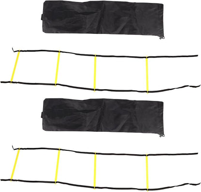 Restokki 2PCS 4 Rung Rope Ladder Speed Training Footwork Ladder with Carry Bag for Football Basketball 2m Black Rope Yellow Rung