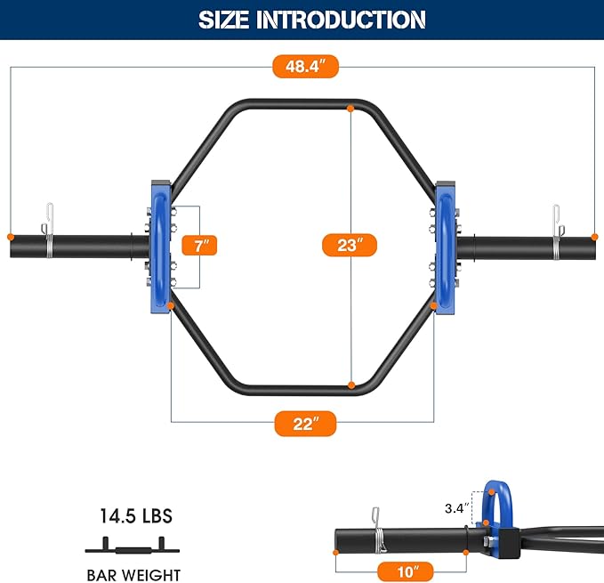 Hex Trap Bar 2-Inch Olympic Weightlifting Barbell,48.6" Deadlift Bar for Squats,Shrugs,Push-Ups,400Lbs Weight Capacit Suitable Home Gym Equipment Workouts for Beginners,Women,Men-Multiple Colors