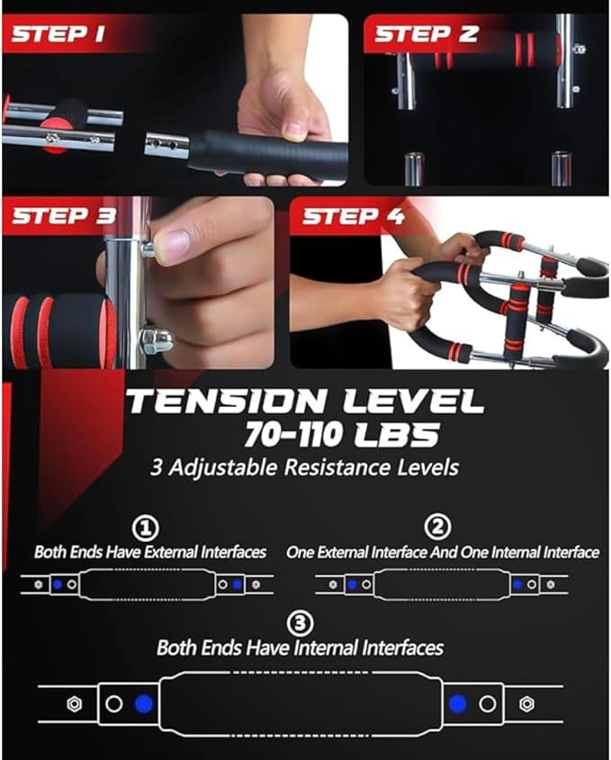 Twister Arm Trainer – Adjustable Resistance Power Twister Bar (60–110 lbs) for Chest, Arm, Shoulder & Forearm Strength Training – Portable Home Gym Equipment for Men & Women.