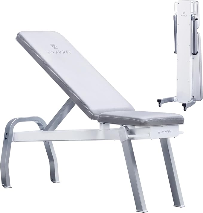 BYZOOM FITNESS Pure Series Foldable Weight Bench for Home Gym – Adjustable Workout Bench with 5 Incline Angles (0°-83°), 550lbs High Capacity, Rapid-Fold Compact Design for Space Saving, White or Black
