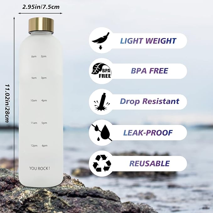 32oz Water Bottles with Times to Drink, Motivational Water Bottle with Time Marker, BPA Free Reusable Water Bottle with Hydrating Reminder for Gym Fitness Workout Travel