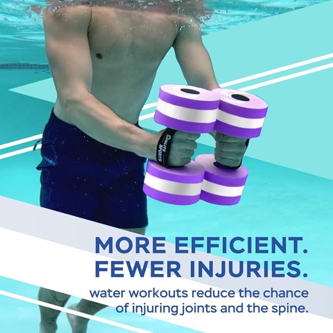 Sunlite Sports Water Weights Pool Exercise Dumbbells, Water Aerobic Equipment, High-Density EVA-Foam Dumbbell with Handle Strip, Aqua Therapy, Pool Fitness, Water Exercise, Set of 2
