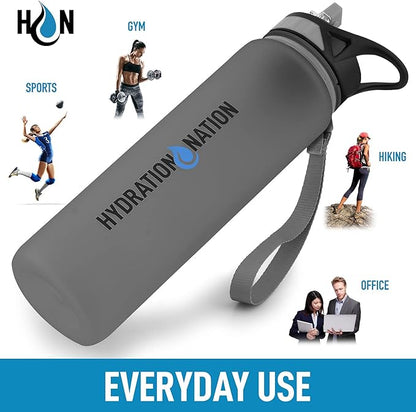 Hydration Nation (32oz Water Bottle With Time Marker - Leak Proof Water Bottles With Times To Drink For Fitness & Sports - 32oz Water Bottle With Straw For Drinking - Water Tracker Bottles (Gray)