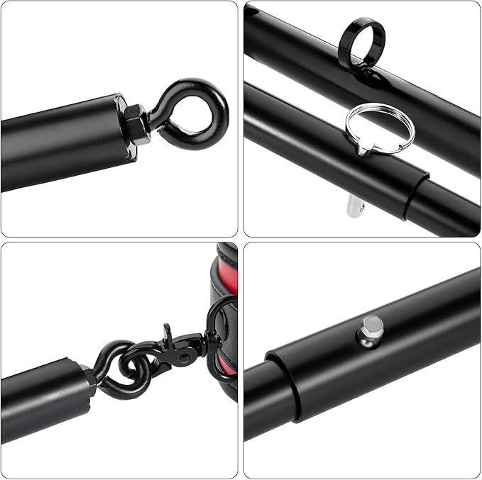 Spreader Bar Heavy Duty Stainless Steel Expandable Bar Home Gym with 4pcs Furry Crocodile Red Adjustable Strap,Sports Aid Training Pilates Aid Kit,Indoor Yoga Set