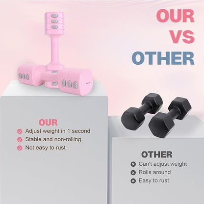 Adjustable Dumbbell Set of 2, 4 in 1 Free Weights Dumbbells Set for Women with Fast Adjustment, Each 2lb 3lb 4lb 5lb Hand Weights Set for Home Gym & Outdoor Exercise Training