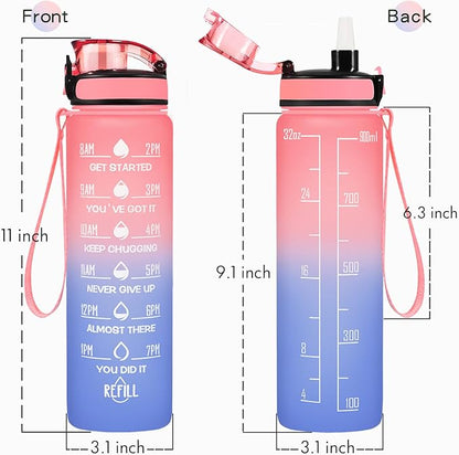 Enerbone Water Bottle, Leakproof BPA & Toxic Free, Motivational Water Bottle with Times to Drink and Straw, Fitness Sports Water Bottle with Strap for Office, Gym, Outdoor Sports