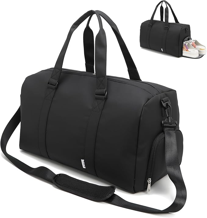 NOL Waterproof Gym Duffle Bag for Men & Women with Shoe & Wet Compartments, Multiple Pockets | Adjustable Shoulder Strap for Sports, Travel, Fitness, Workout & Hospital Use, Black