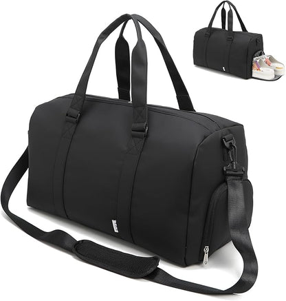 NOL Waterproof Gym Duffle Bag for Men & Women with Shoe & Wet Compartments, Multiple Pockets | Adjustable Shoulder Strap for Sports, Travel, Fitness, Workout & Hospital Use, Black