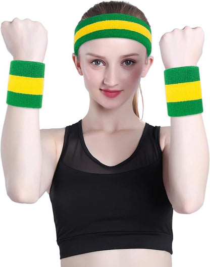 ONUPGO Sweatband Set Sports Headband Wristband Set Sweatbands Terry Cloth Wristband Wrist Sweatband Headbands Moisture Wicking Sweat Absorbing Head Band