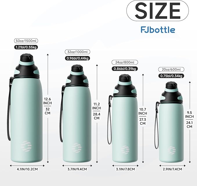 Fjbottle Insulated Stainless Steel Water Bottle, 24 Oz Leakproof Water Bottles, Ice Reusable Tumbler, Double Wall Vacuum Jug, Lightweight Durable for Traveling & Sports, Workout, 24oz
