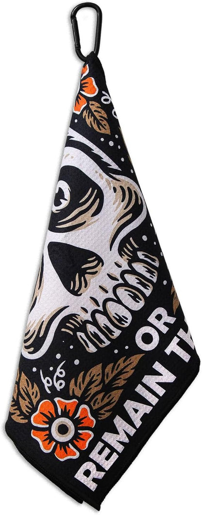 RokFit Gym & Golf Towel – Multi-Use, Quick-Dry, Durable Utility Towel with Bold Graphic and Carabiner Clip (Train Insane or Remain The Same)