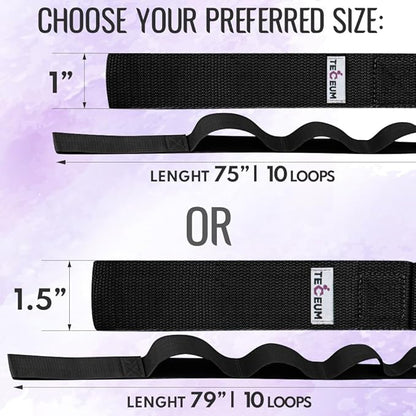 TECEUM Stretching Strap for Yoga & Physical Therapy – 10 Loops – Non-elastic Leg Stretch Straps for Stretching, Exercising, Pilates, Post-injury Rehabilitation for All Levels – Men & Women