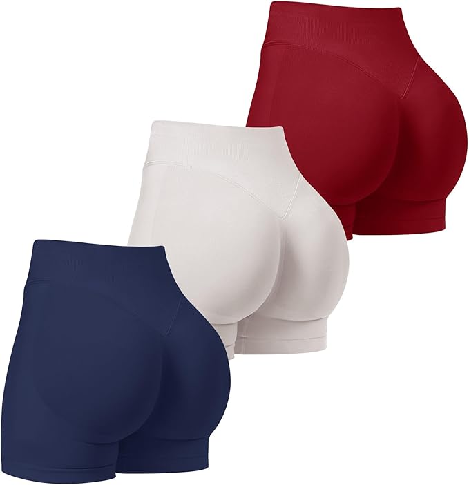 TDIFFUN Women Workout Shorts 3 Pack Gym Seamless Scrunch Butt Lifting Impact High Waist Yoga Biker Booty Athletic Shorts