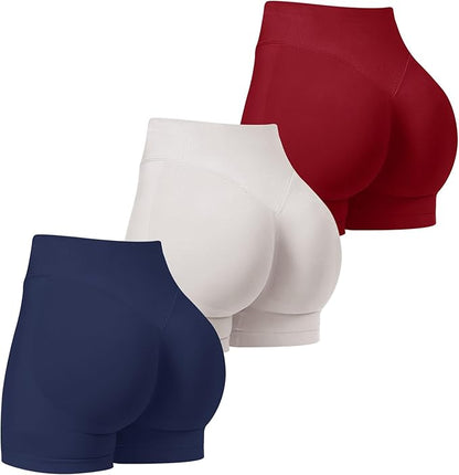 TDIFFUN Women Workout Shorts 3 Pack Gym Seamless Scrunch Butt Lifting Impact High Waist Yoga Biker Booty Athletic Shorts