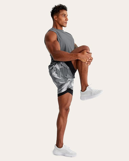 maamgic Mens Running Shorts with Compression Liner 5" Quick Dry Workout Shorts Anti-Chafe Gym Shorts 2 in 1 Athletic Shorts