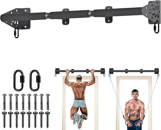 Kipika Wall Mounted Pull Up Bar - Heavy Duty 450 LB Capacity Doorway Chin Up Bar for Home Gym, Sturdy Steel Construction with Resistance Band Hooks | Hanging Exercise Bar for Full Body Workout