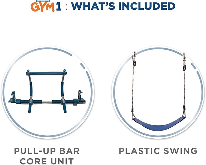 Gym1 Doorway Swing & Pull-Up Bar Gym - Pull-Up Bar Strength Training & Kids Exercise Equipment - Sensory Swing & Rope Ladder Indoor Playset - Indoor Playground for Kids - 2-Piece, Blue