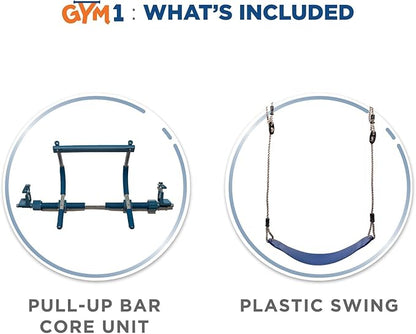 Gym1 Doorway Swing & Pull-Up Bar Gym - Pull-Up Bar Strength Training & Kids Exercise Equipment - Sensory Swing & Rope Ladder Indoor Playset - Indoor Playground for Kids - 2-Piece, Blue