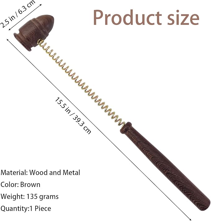 Wooden Spring Massage Hammer,Long Size Manual Lymphatic Drainage Massage Hammer,Wood Therapy Body Massager,Brown,15.5 Inches,1 Piece