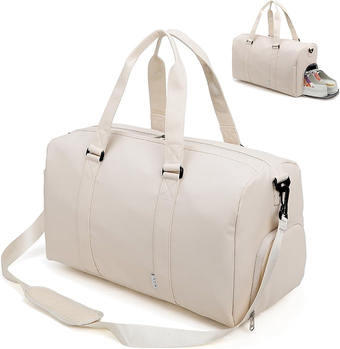 NOL Waterproof Gym Duffle Bag for Men & Women with Shoe & Wet Compartments, Multiple Pockets | Adjustable Shoulder Strap for Sports, Travel, Fitness, Workout & Hospital Use, Cream