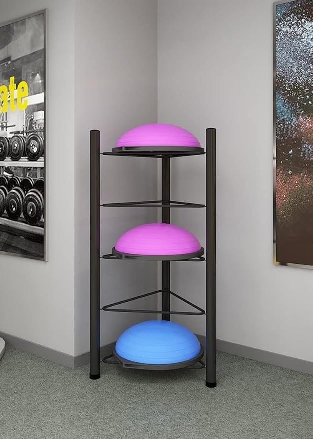 3/5/6/7 Tier Floor Stand Storage Organizer Exercise Half Balance Ball Storage Rack, Home Gym Workout Equipment for Bosu Slam Bowling Medicine Balls(Black,5 Layer - 51jin)