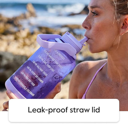 Takeya Tritan Motivational Water Bottle with Flip Straw Lid - Durable, BPA-Free - With Time Marker - Leakproof & Bumper - 64 oz, Stormy Black