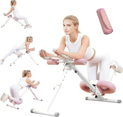 Foldable Ab Machine with Fitness Belt, Abdominal Trainer for Core Training, Adjustable Exercise Equipment, Knee/Back Support, Full Body Workout