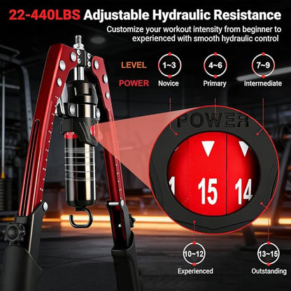 Twister Arm Trainer,with Adjustable Hydraulic Resistance 22-440LBS,3-in-1 Chest Expander Arm Exerciser with Ab Roller Wheel,Home Gym Equipment for Chest,Arms,Shoulders & Abdominal Workout,Black