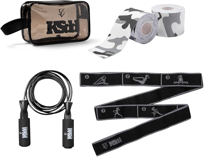 Home Suspension Training Kit – Fabric Resistance Band, 2 Rolls of Kinesiology Tape & Jump Rope – Portable Workout Equipment for Strength Training & Fitness