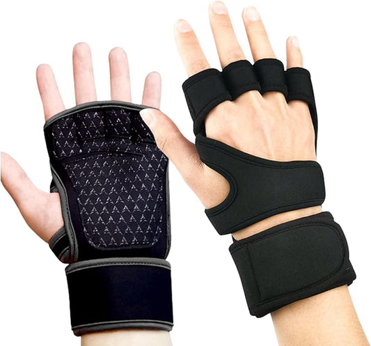 Workout Gloves for Men Women, Breathable Weight Lifting Gloves with Wrist Wraps Support for Gym, Exercise, Training and Fitness, Fingerless, Padded Full Palm Protection