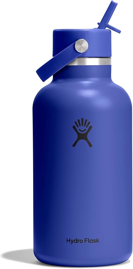Hydro Flask Water Bottle - Insulated Stainless Steel - Wide Straw Lid, Non Spill, Leakproof in 64 Oz Capri Blue