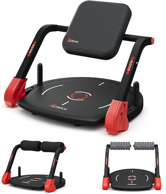 Sit Up Machine, Upgraded Ab Machine with Flat Backrest Multi-functional Ab Exercise Equipment for Home Gym with Angle Locking Accessory/4-Level Resistance/Massage Roller/330LBS Steel Frame