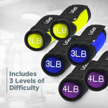 Logest Soft Hand Weights - Adjustable Neoprene Dumbbells (1LB, 2LB, 3LB, 4LB) - Red, Yellow, Blue, Purple - Velcro Straps - Weight Training, Walking, Jogging, Aerobics, Yoga