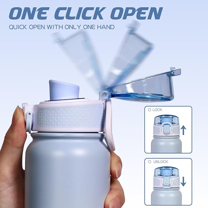 Stainless Steel Water Bottle 600ml（20oz） Insulated Water Bottle, Double Wall Stainless Steel Vacuum Bottle for Sports, Gym or Office (Blue White)