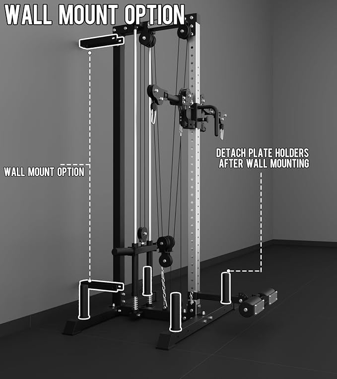 Eonfit Cable Machine for Home Gym, LAT Pulldown Cable Crossover Machine Workout Station Pulley System Tower with Leg Holder, LAT Bar, Foot Board Accessories